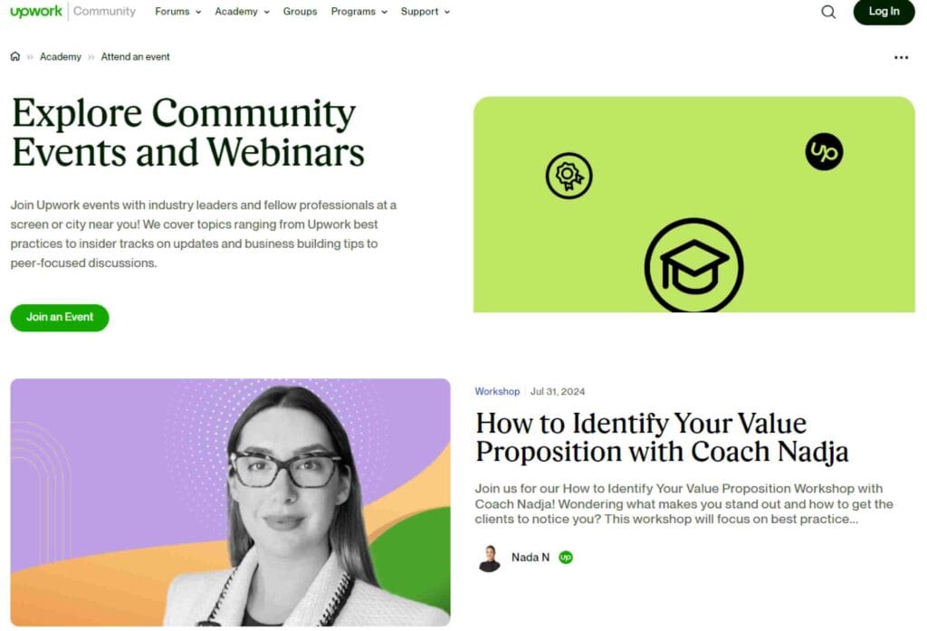 upwork events and webinars is a great example