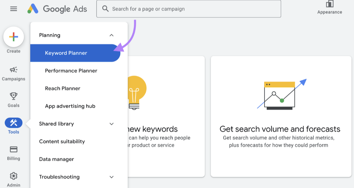 Free SEO research: Google Keyword Planner