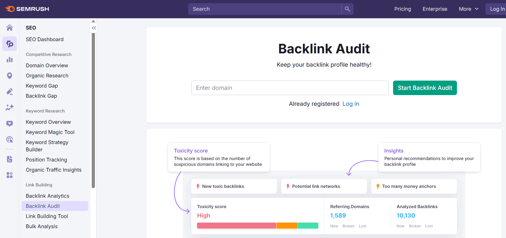 audit backlinks on SEMrush: