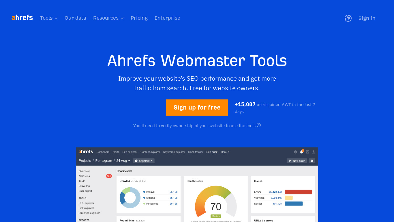 Ahrefs Webmaster Tools
