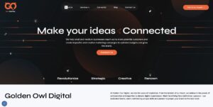 Golden Owl Digital homepage featuring the headline 'Make your ideas Connected' over a dark, modern background with orange accents and a 'Contact Us' button.