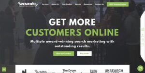 Homepage of The SEO Works website featuring a hero section with the headline "GET MORE CUSTOMERS ONLINE".