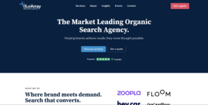 Homepage of Blue Array, an SEO agency. headline "The Market Leading Organic Search Agency."