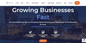 Homepage of Odyssey New Media features the headline "Growing Businesses Fast".