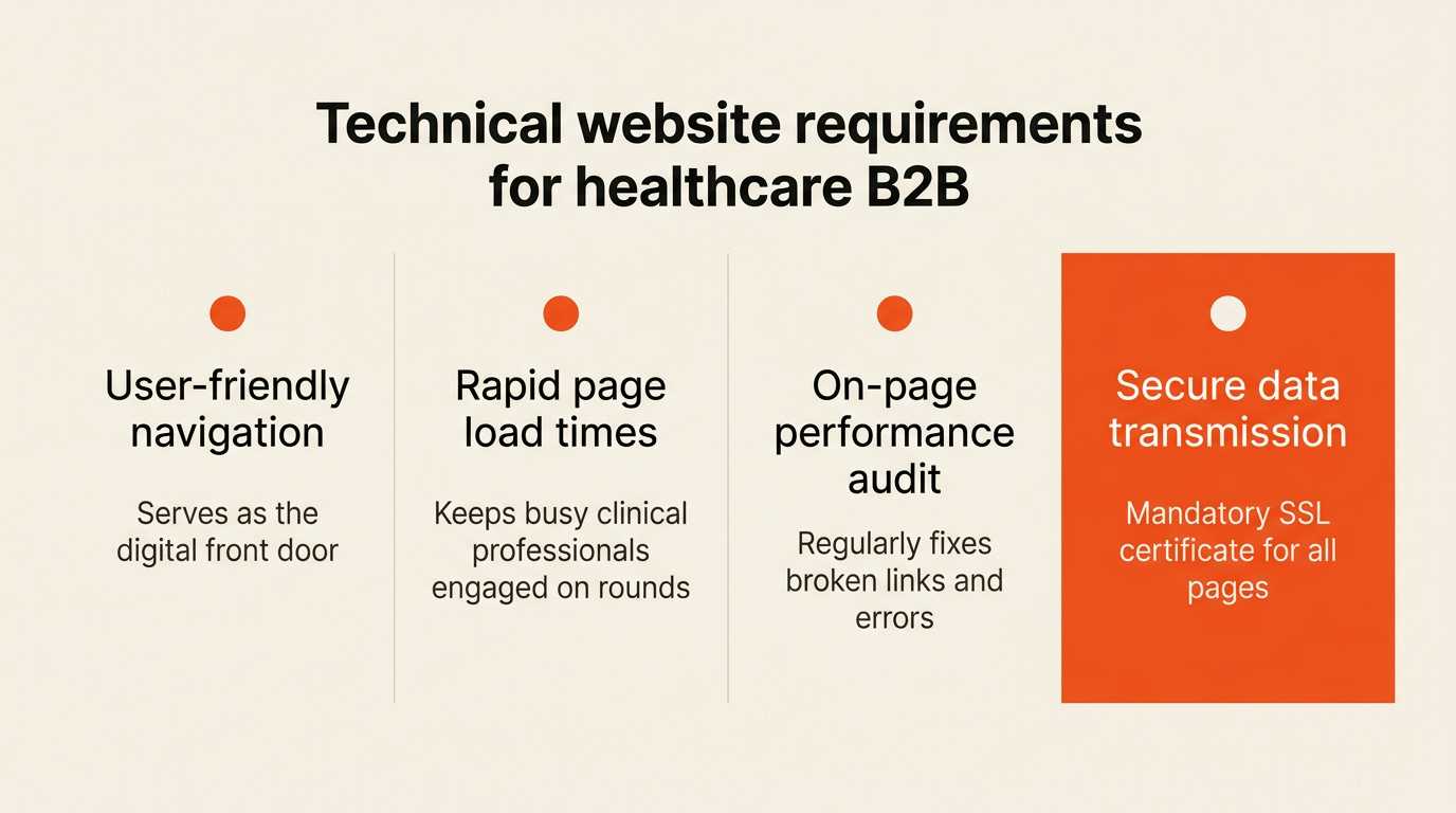 Technical website requirements for healthcare B2B graphic
