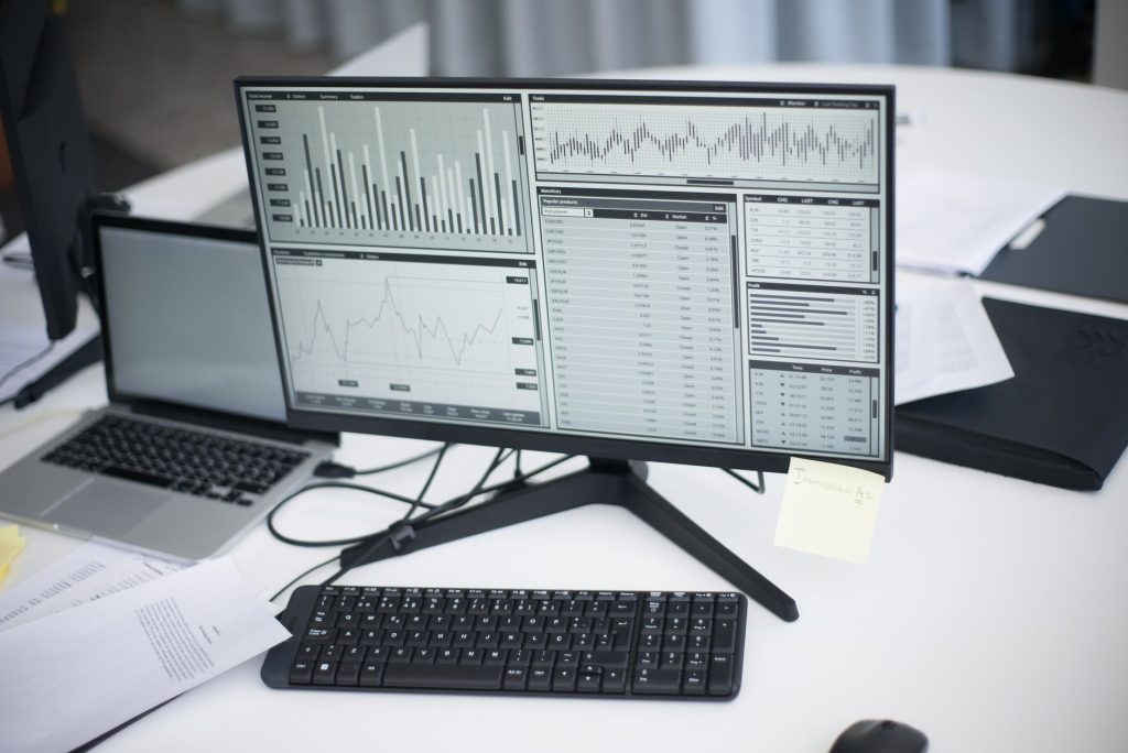 A close-up of a computer screen showing digital marketing analytics and KPIs