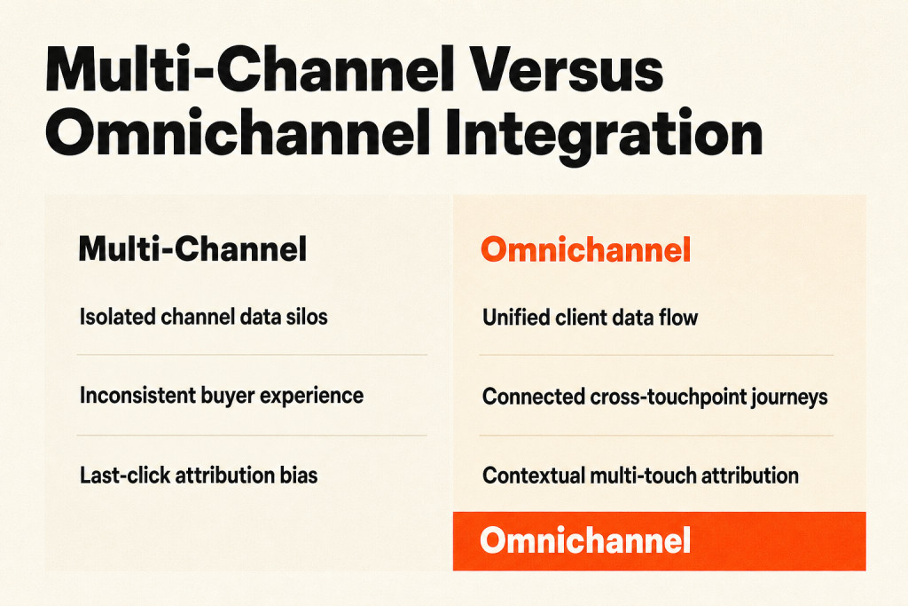 Comparison between siloed multi-channel and connected omnichannel B2B marketing