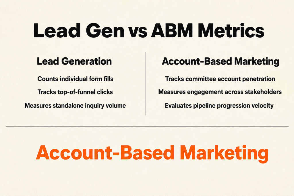 Comparison between traditional lead generation metrics and account-based measurement frameworks