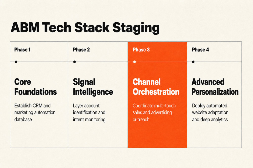 Four-phase progression for implementing an account-based marketing technology stack