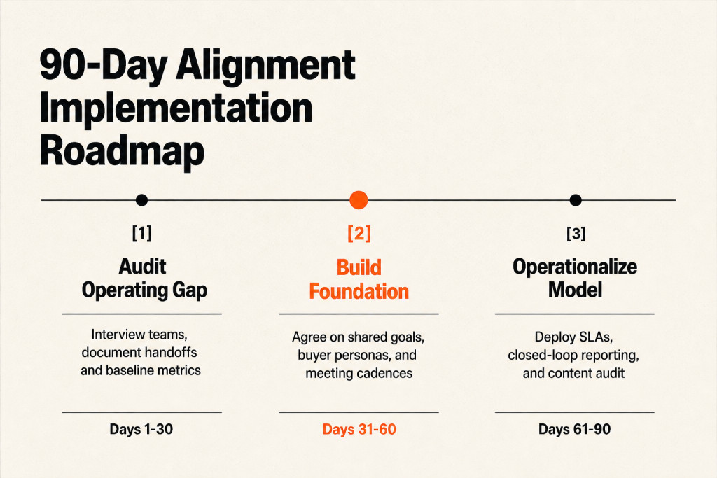 Three-step 90-day roadmap showing audit, foundation, and operationalization phases