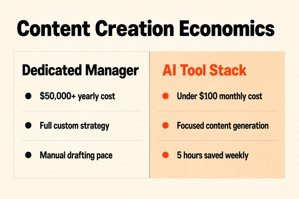 Cost comparison between hiring a full-time social manager and using an AI content stack