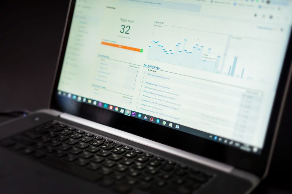 Analytics monitor displaying social media audience metrics and engagement trends