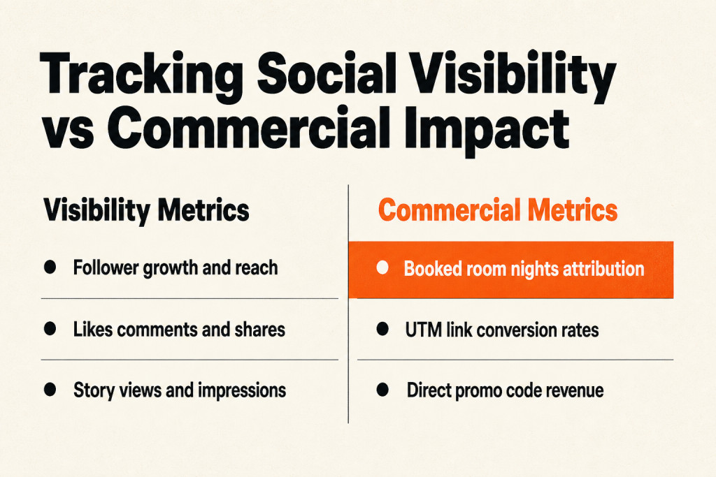 Comparison between hotel social visibility metrics and commercial booking metrics