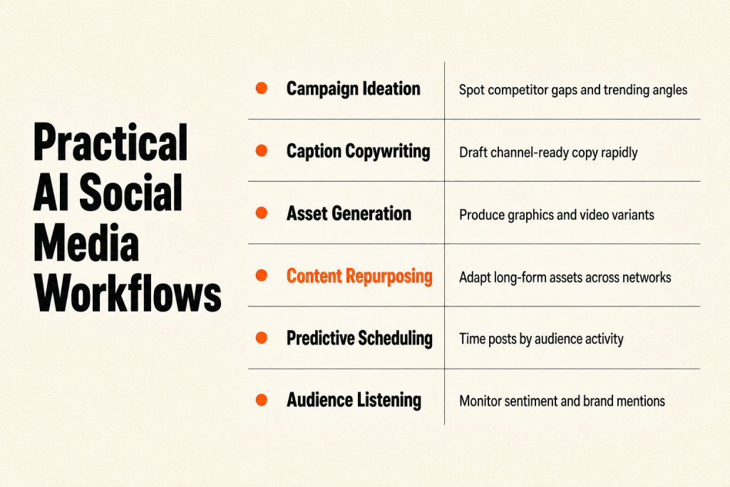 Core workflows where AI automates social media marketing operations