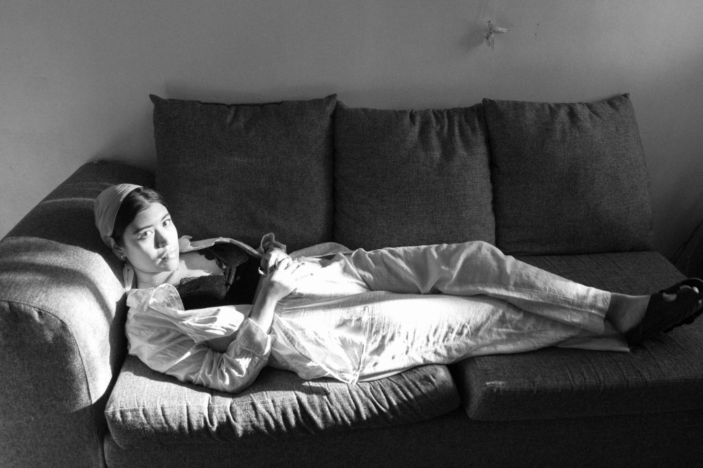 Customer furniture photo in a lived-in living room.