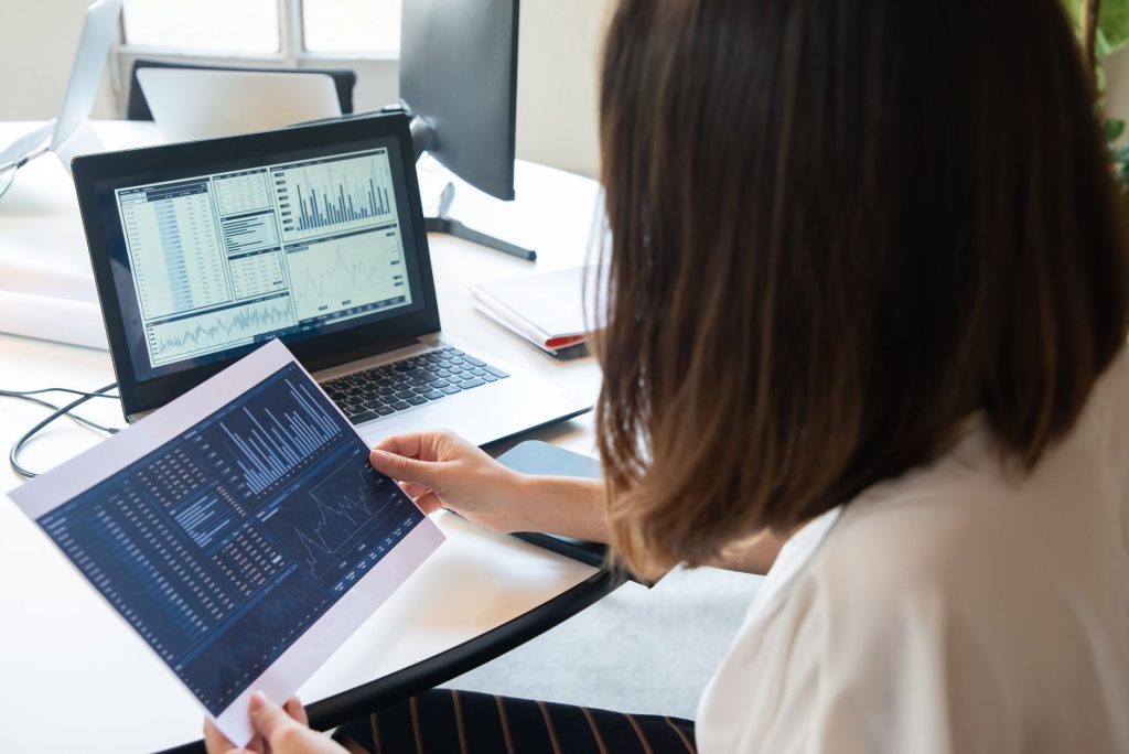 A marketer reviewing content performance data