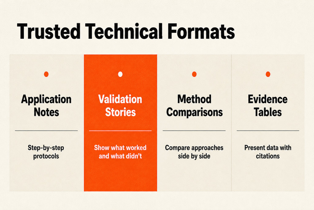A list of technical formats for communicating validated scientific evidence.