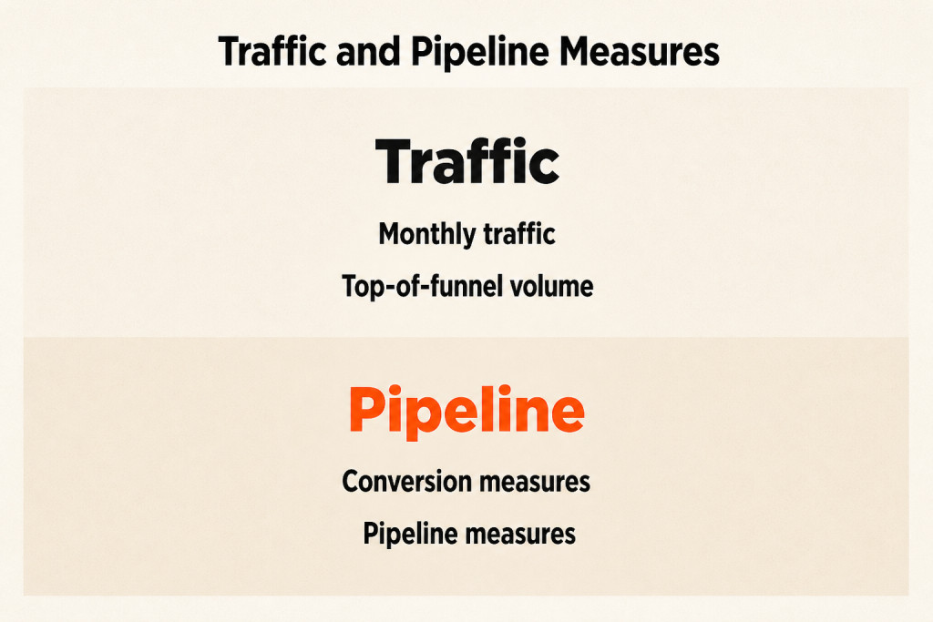 A comparison contrasts traffic volume with conversion and pipeline measures.