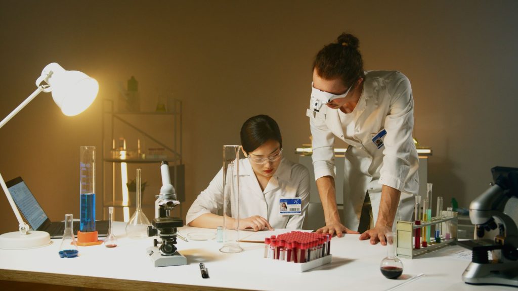 Scientists search online and industry platforms for research content.